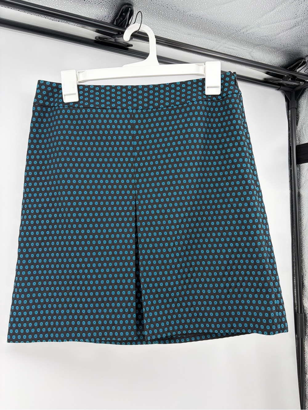 Ann Taylor LOFT Women’s Skirt- Black/Teal Geometric Square Pattern-Size 4